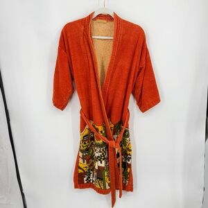 Hilasal Vintage Short Sleeve Wrap Robe orange sz S terry towel